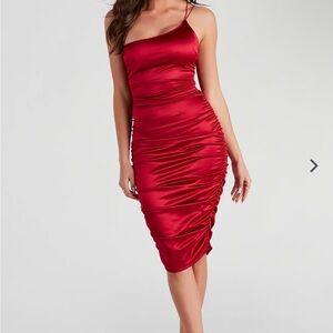 Windsor Red Satin Midi Dress